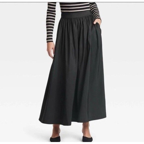 Women's A Line Pleated Voluminous Maxi Skirt - A New Day Black XL - Picture 7 of 9